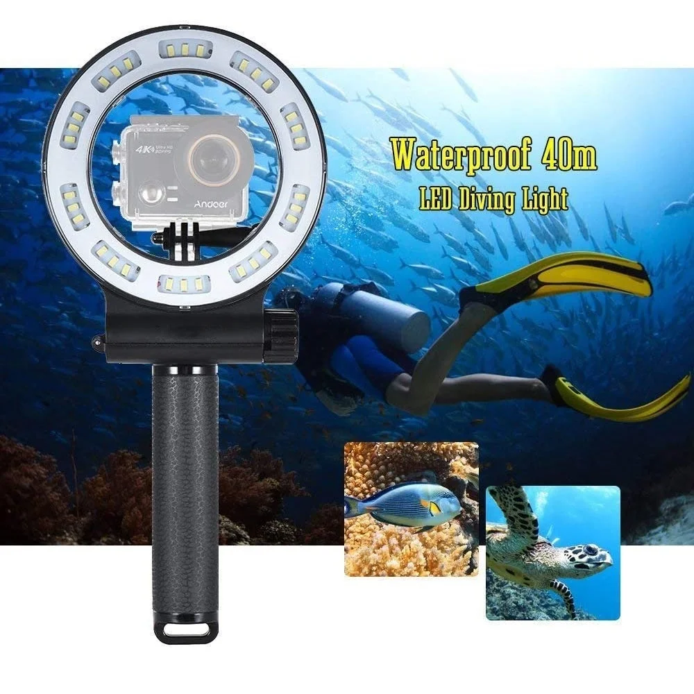 Mcoplus 40m Waterproof Underwater Diving Ring fill light LED Video Light for GoPro Hero 6 5 4 3 7 8 9 10 Yi 4K SJCAM Action Came