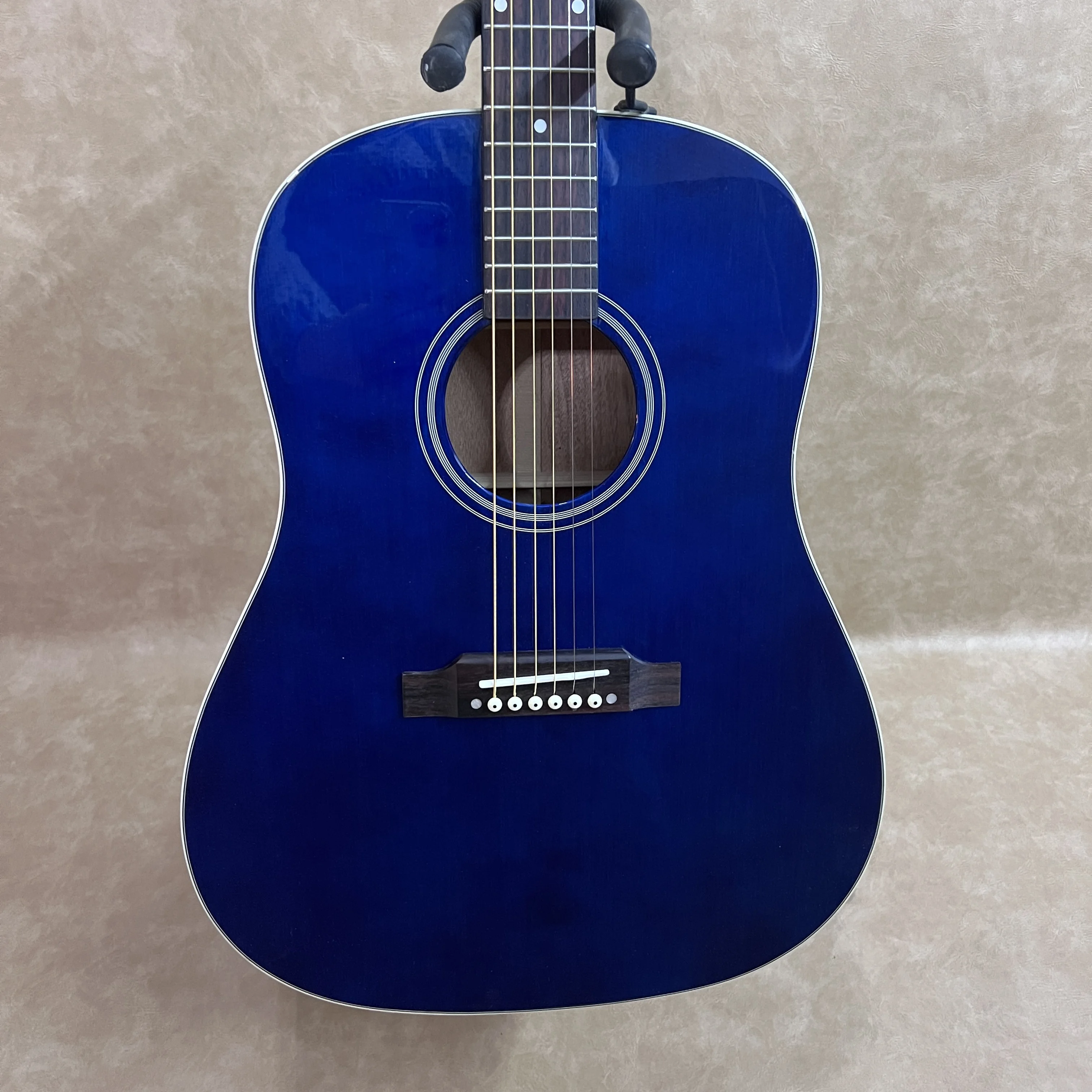 Handmade Blue J-series Acoustic Guitar with Letter Guard, Bone Nut, Quality Assurance