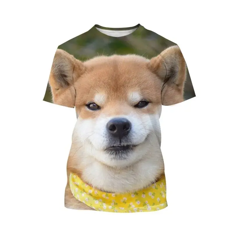 Summer Men Cute Animal Shiba Inu Dog Pattern 3d Printed O Collar Short Sleeve T-Shirt Funny Funny Loose Casual Plus Size Top