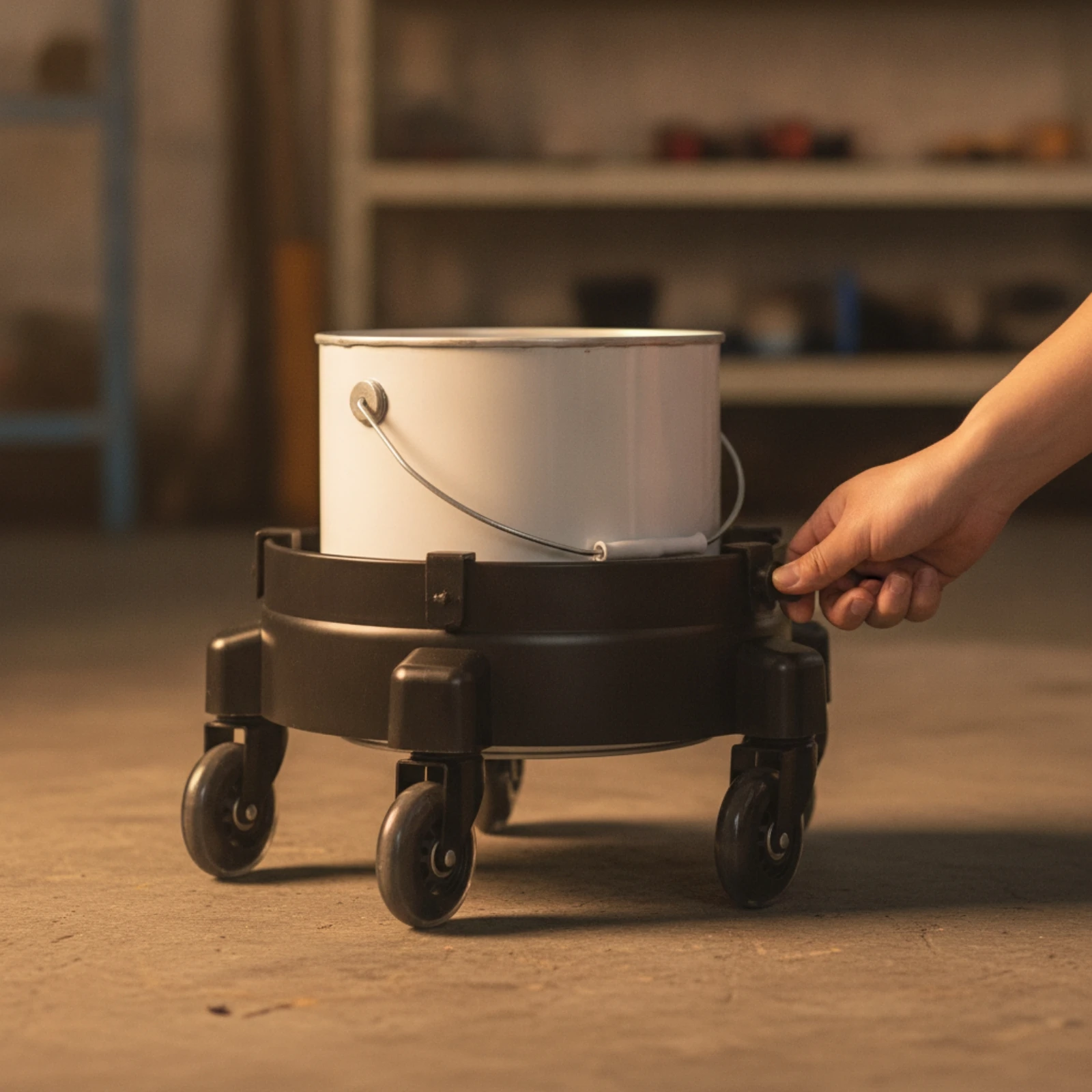 円形ローリングトレイ付き低床移動式コンテナドーリー（diy愛好家、作業場、ガレージ用）