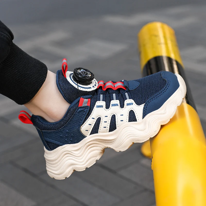 

HKDQ Summer Kids Casual Shoes Boys Fashion Knob Blue Platform Sneakers Breathable Mesh Sports Shoes Outdoor Light Kids Sneakers