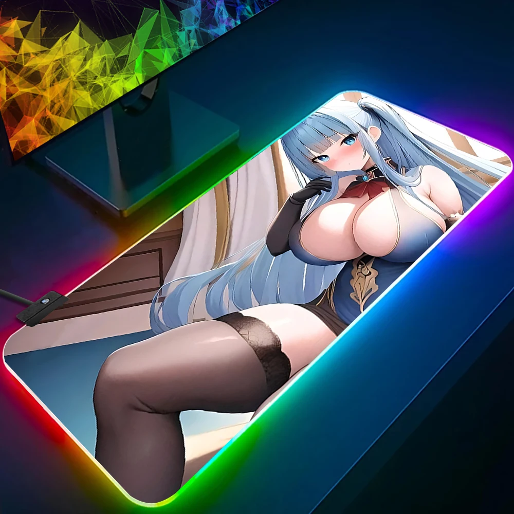 Hentai Anime Sexy Girls Big Boobs RGB Pc Gamer Keyboard Mouse Pad Mousepa LED Glowing Mouse Mats Rubber Gaming Computer Mausepad