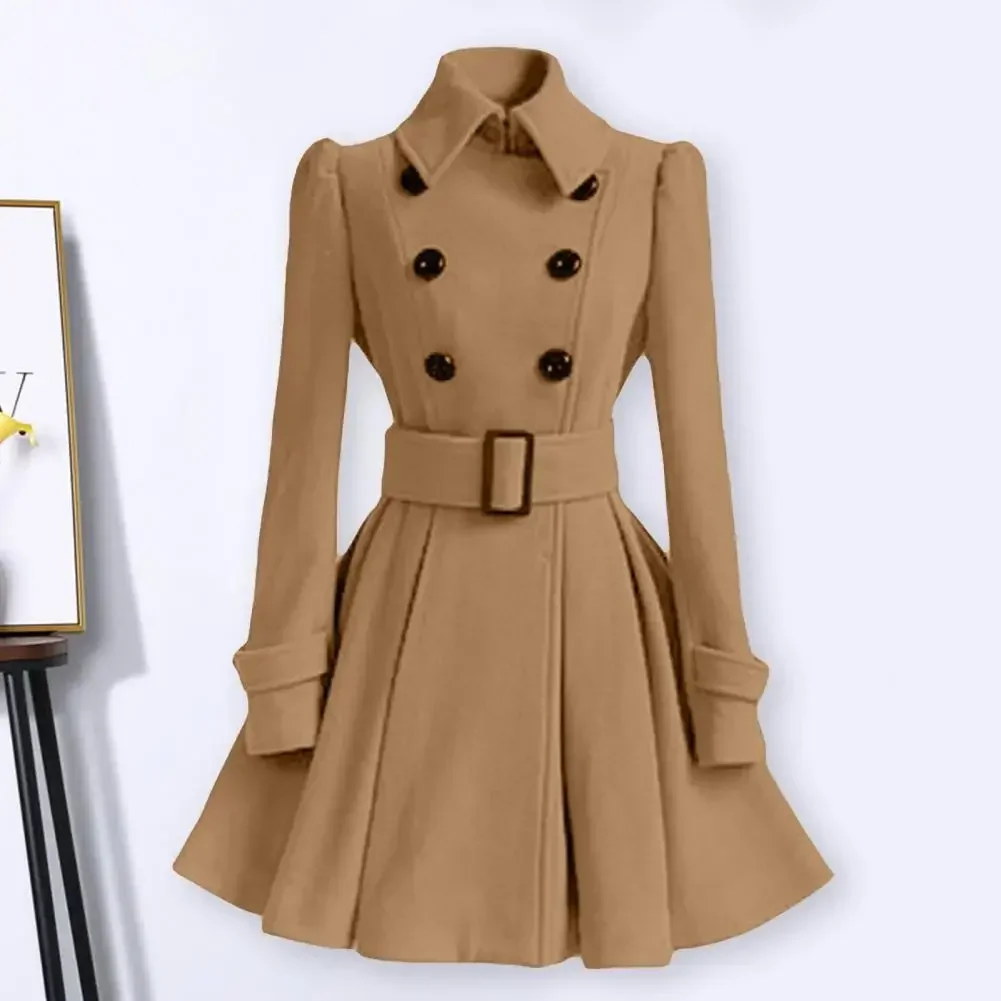 

2024 New Fashion Classic Winter Thick Coat Europe Belt Buckle Trench Coats Double Breasted Outerwear Casual Ladies Dress Coats