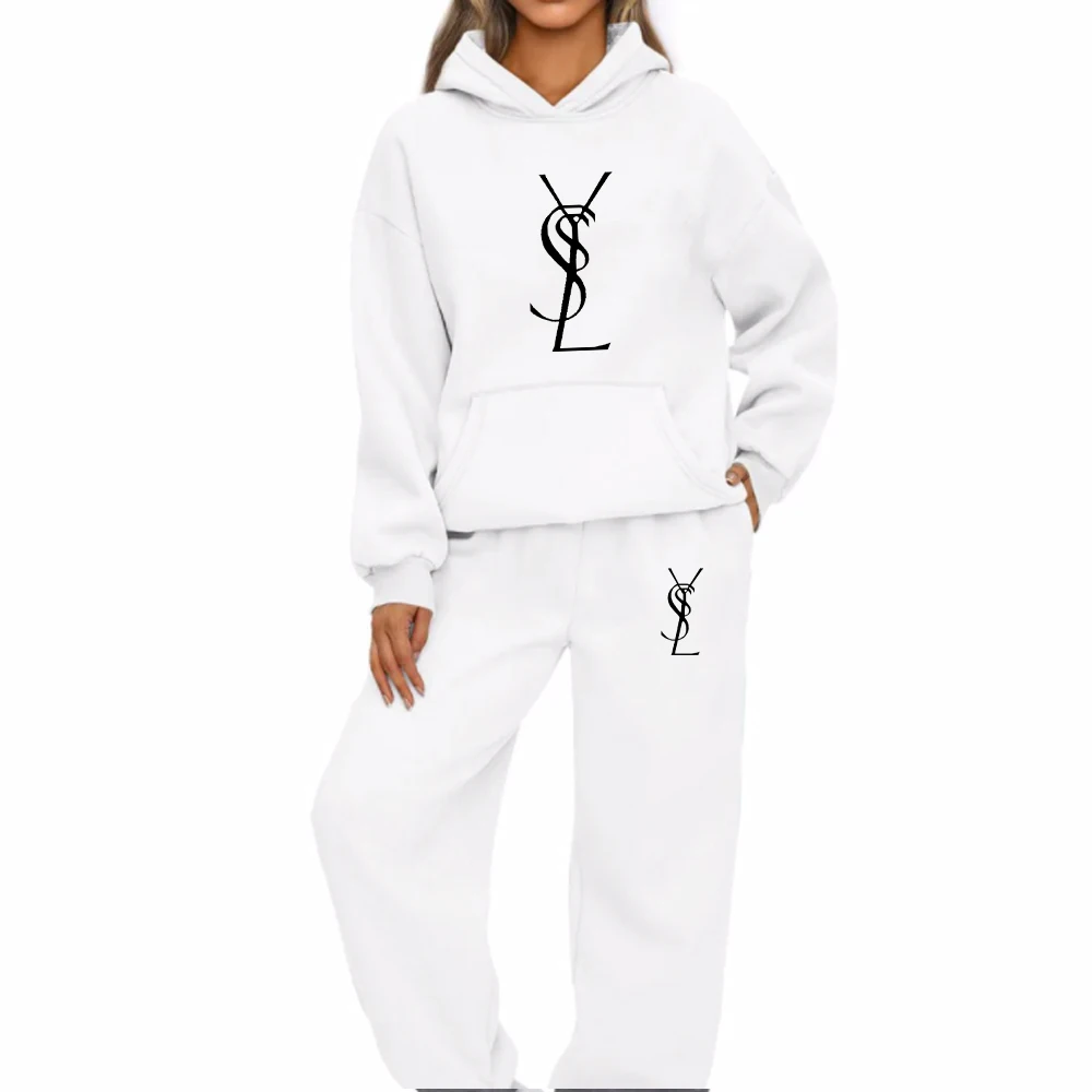 Fashion Women Hoodies Two Piece Sets High Quality Printing Hooded Sweatshirt Sweatpants Casual Suit Female Outwear and Trousers