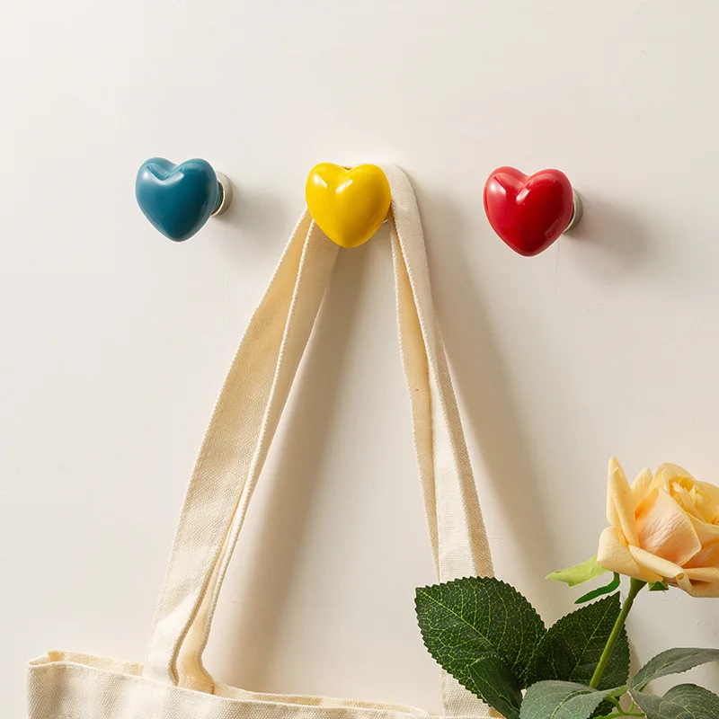 

Nordic Style Ceramic Ball Love Heart Shape Magnetic Hook Living RoomStrong Wall Decoration Creative Nail-free Hook
