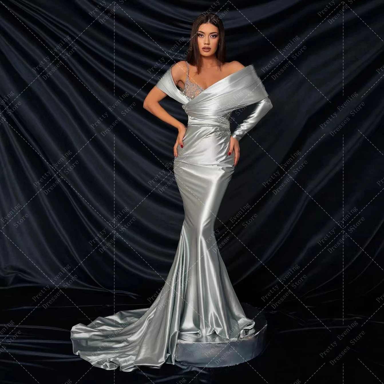 Modern Celebrity Empire abiti da sera Mermaid Crystal V Neck Off The Shoulder Prom Gowns abiti da festa formali da donna eleganti