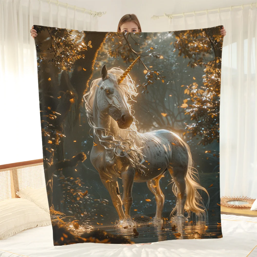 

Cozy White Unicorn Forest Print Flannel Throw Blanket - Soft, Warm & Lightweight for Couch, Bed, Office, and Travel