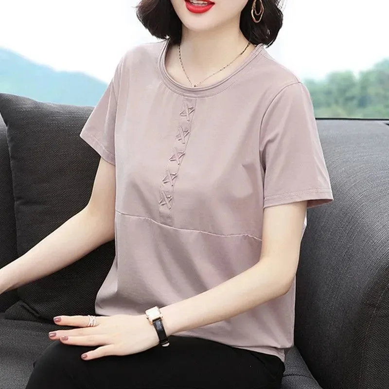 

Women's Red Long Sleeve Top Crisscross Lace Detail Crew Neck Casual Loose Fit Cotton Blouse