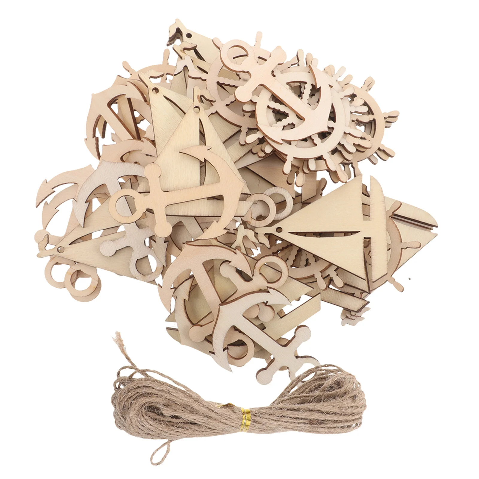 

60Pcs Unfinished Wood Nautical Cutouts DIY Sailboat Anchor Rudder Crafts for Coastal Home Decor Ocean Theme Party Decoration