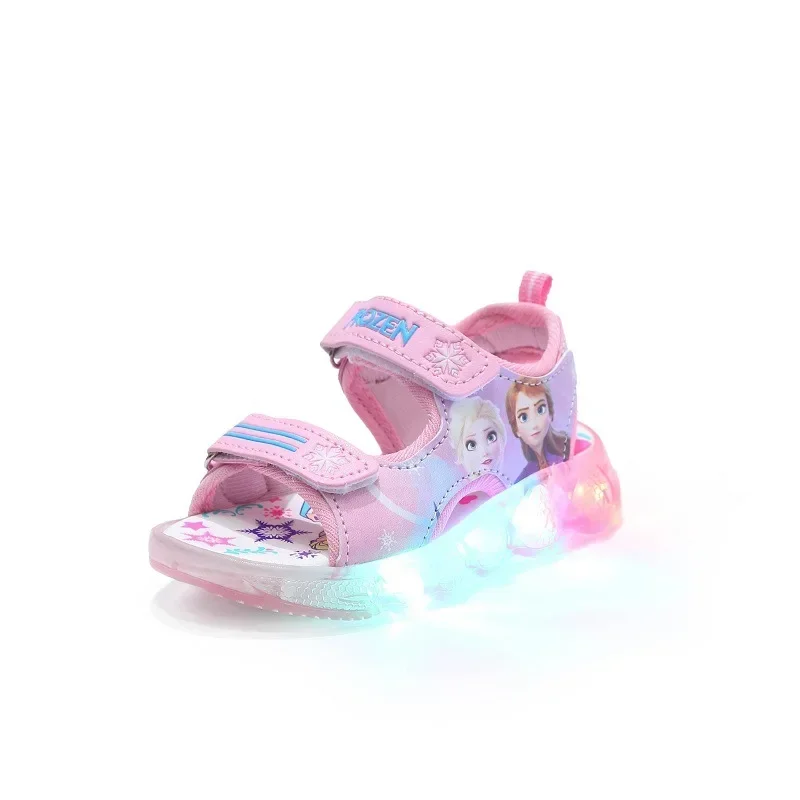 Disney Boys Girls Frozen Elsa Princess Led Light Up Luminous Sports Sandals Summer Kids Sandals Non-slip Toddler Shoes