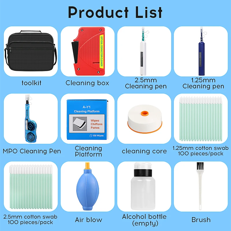 COMPTYCO Fiber Cleaning Tools Fiber Cleaning Kit Fiber Optic FTTH Tool Kit Network Testing Tool with MPO clean pen