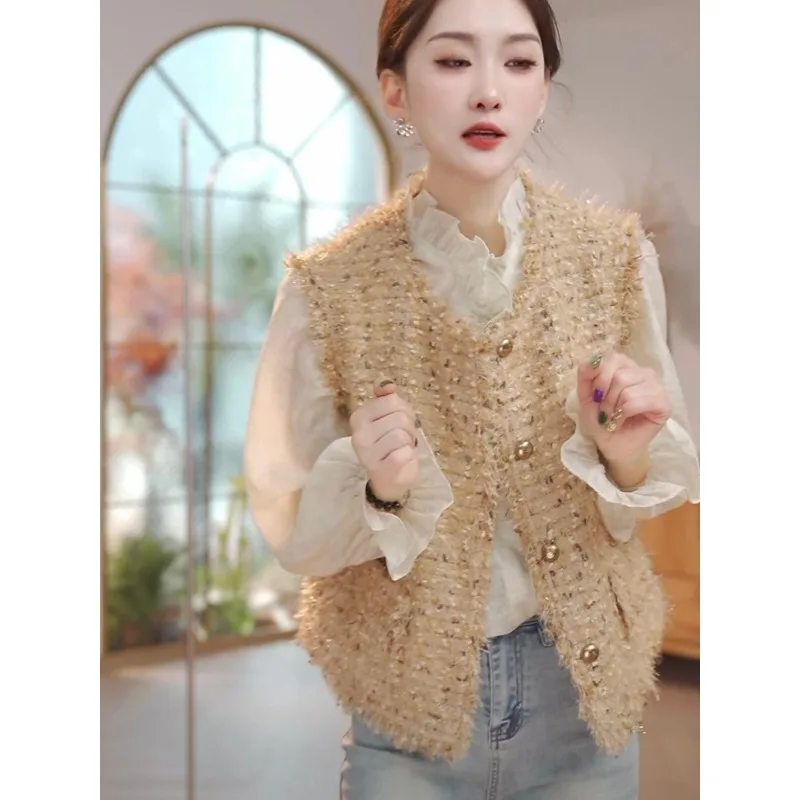 

High-end Luxury Vest Women's Sleeveless Cardigan Retro Layering Outerwear Trend Tassels Single-breasted Jacket Cropped Top