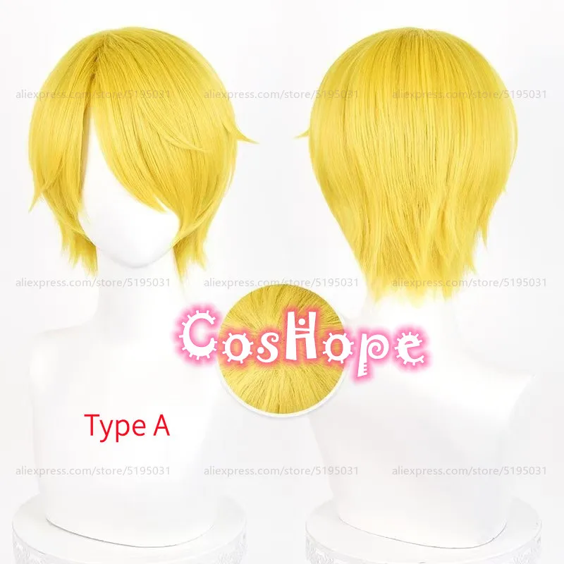 Sanji Cosplay Wig 30cm Short Frizzy Hair Golden Yellow Wig Cosplay Anime Cosplay Wigs Heat Resistant Synthetic Wigs 