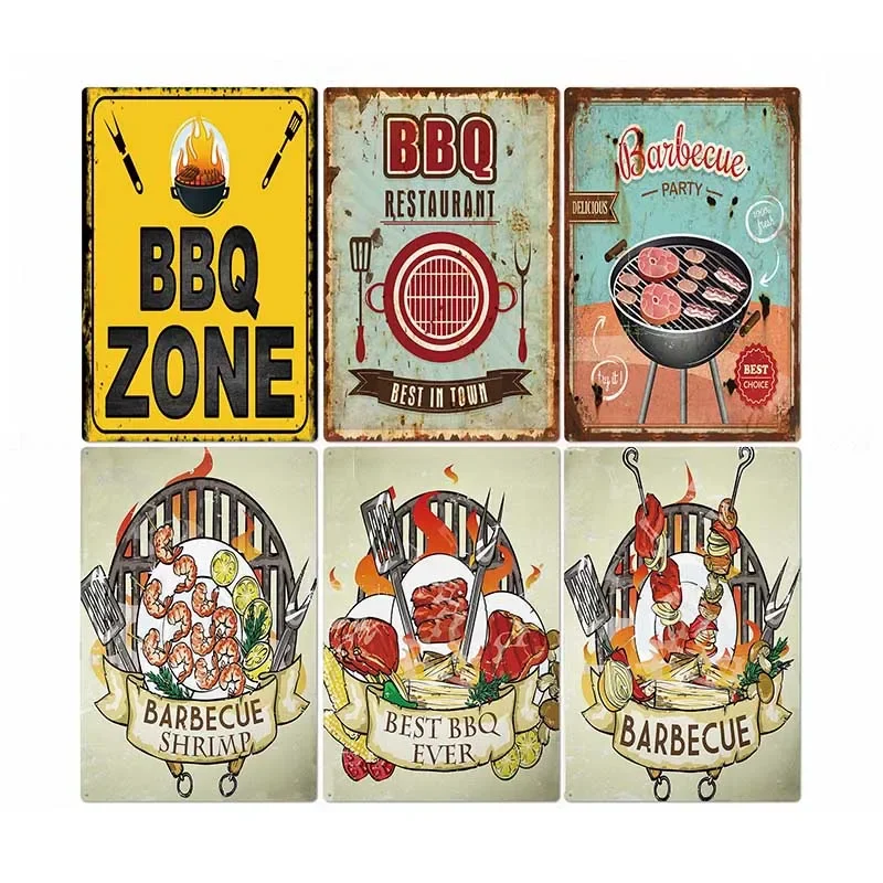 DAD'S BBQ ZONE Retro Plaque Metal Tin Signs Pub Kitchen Home Grill Vintage Wall Decor 20X30CM 8x12 inch