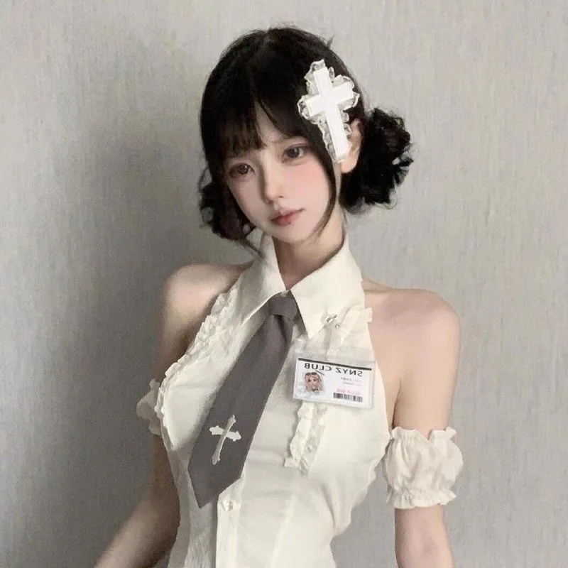 여성을위한 독특한 1PC 빈티지 레이스 크로스 헤어 클립 소녀 크리 에이 티브 쿨 로리타 매운 소녀 Y2k 액세서리 여성 핀