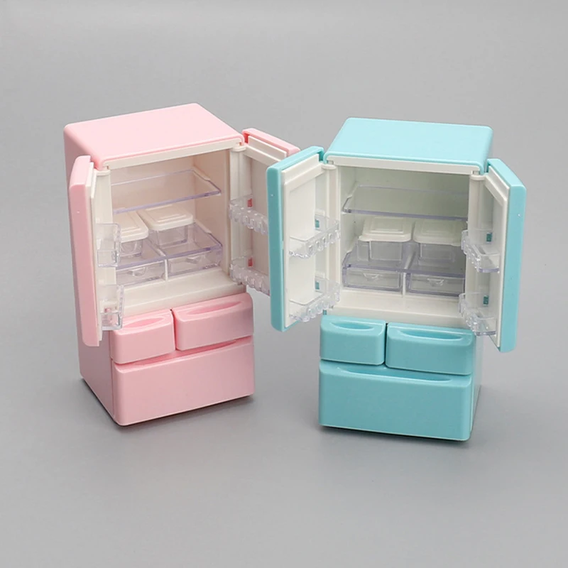 1:12 Mini Furniture Double-Door Refrigerator Miniature Doll House Accessories Kitchen Scene Children's Play House Toys