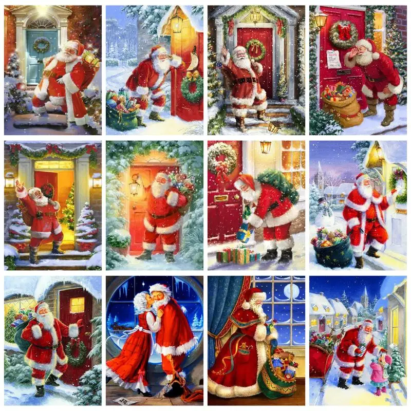 

PhotoCustom Painting By Number Santa Claus With Frame Diy Picture Number Handpainted Christmas Gift Home Decoration