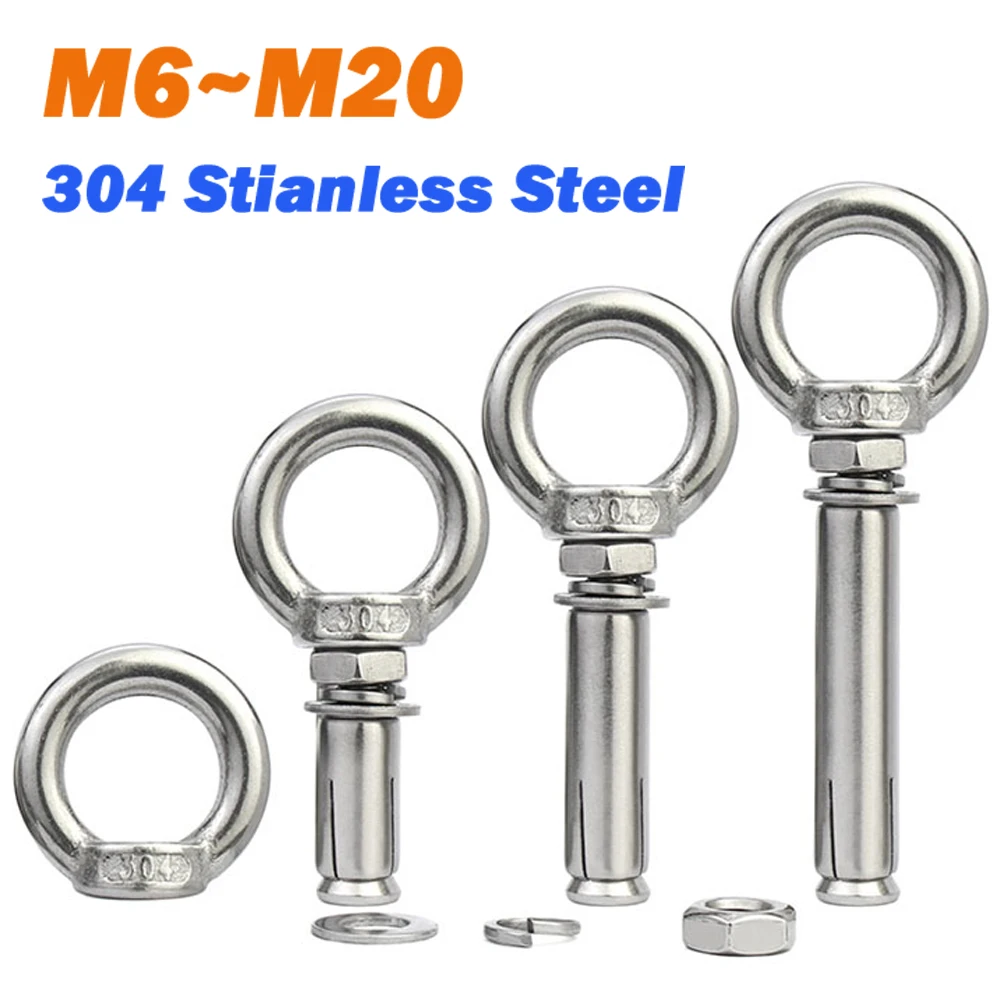 2~10pcs Expansion Bolts M6 M8 M10 M12 M14 M16 M18 M20 304 Stianless Steel Expansion Bolts With Ring Wall Anchors Eye Screws