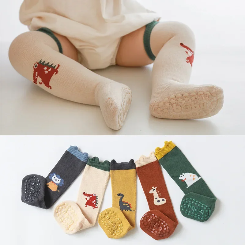 Chaussettes longues en coton pour bébés garçons et filles, au-dessus du genou, antidérapantes, mignonnes, dessin animé, bas pour enfants