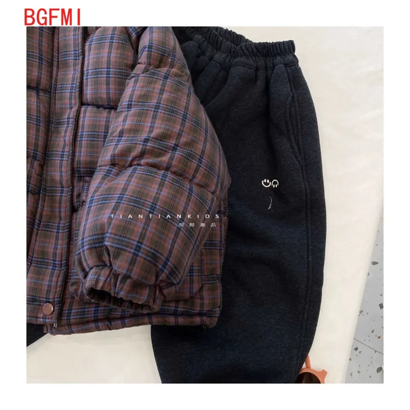 Teenager Boys Plaid Hooded Zipper Thickened Wool Inner Parka Jacket Winter Baby Girl Warm Cotton Coat Overcoat  2-11T Outerwear - view 6