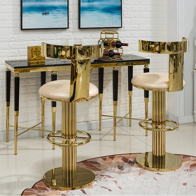Light Luxury Restaurant Desk High Chair Bar Furniture Lift Bar Stool Backrest Metal Modern Swivel Bar Chair