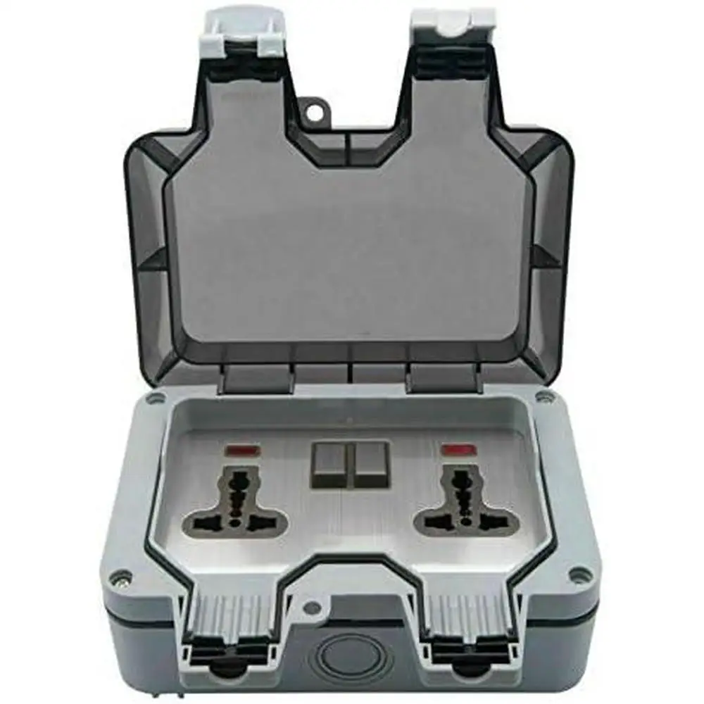 230V 13A 17x11x10 cm Weatherproof Outdoor Switched Socket Fit for various outdoor electrical applications.