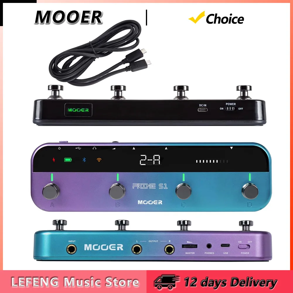 MOOER Prime S1 Guitar Multi-Effect Pedal 128 Guitar Effects Drum Machine 80s Looper Tuner Pedal with Bluetooth Rechargeable