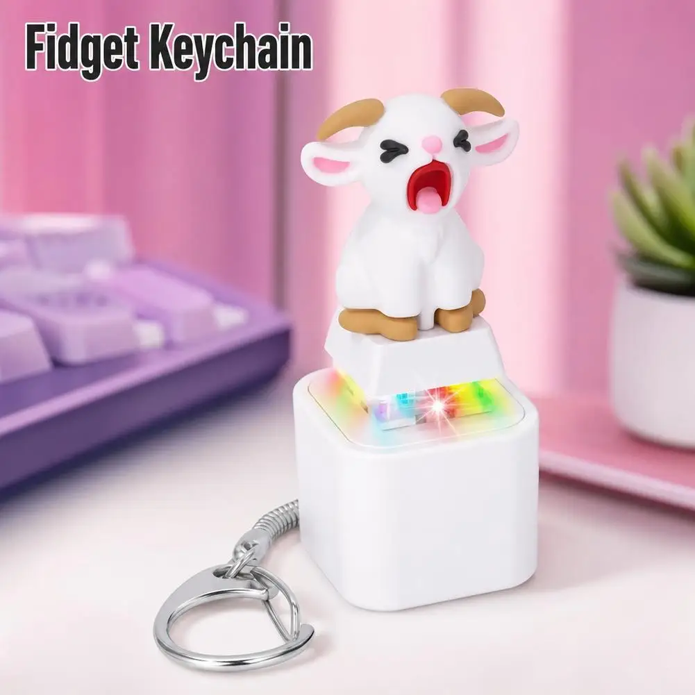 Screaming Goat Keychain Keycap Fidget Toy, Sheep Finger Clicker With Light Sound, Animal Push Button Decompression Keychain