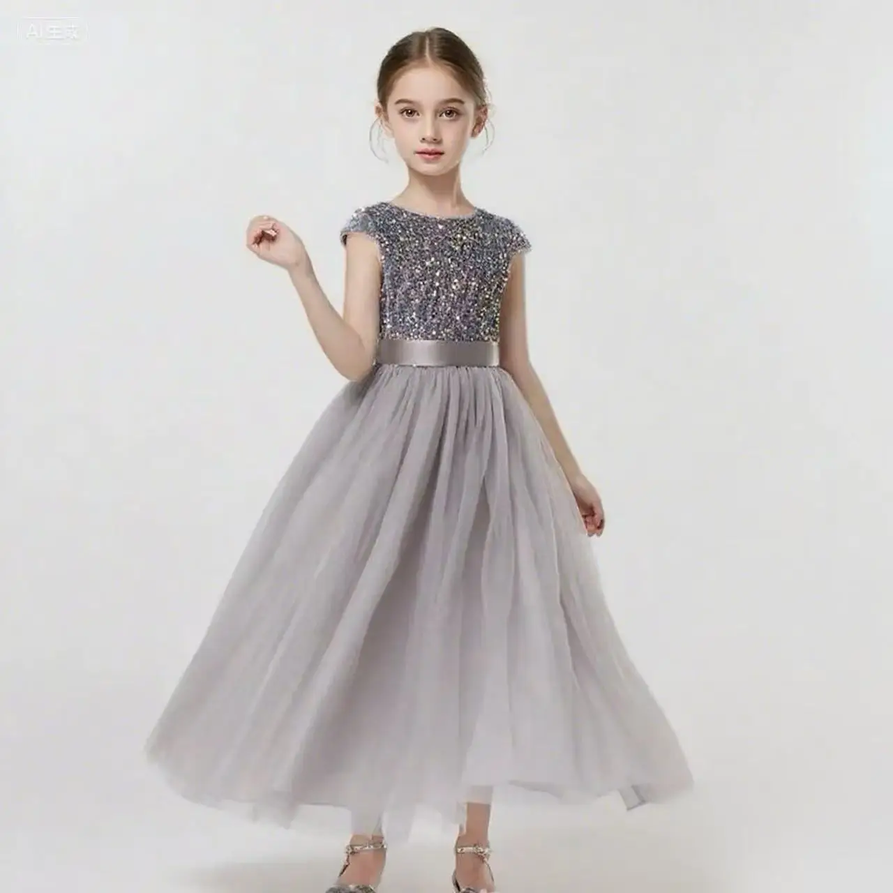 

Girl Sequin Dress Birthday Party Princess Dresses Elegant Round Neck Kids Girls Evening Frock Host Performance Clothing