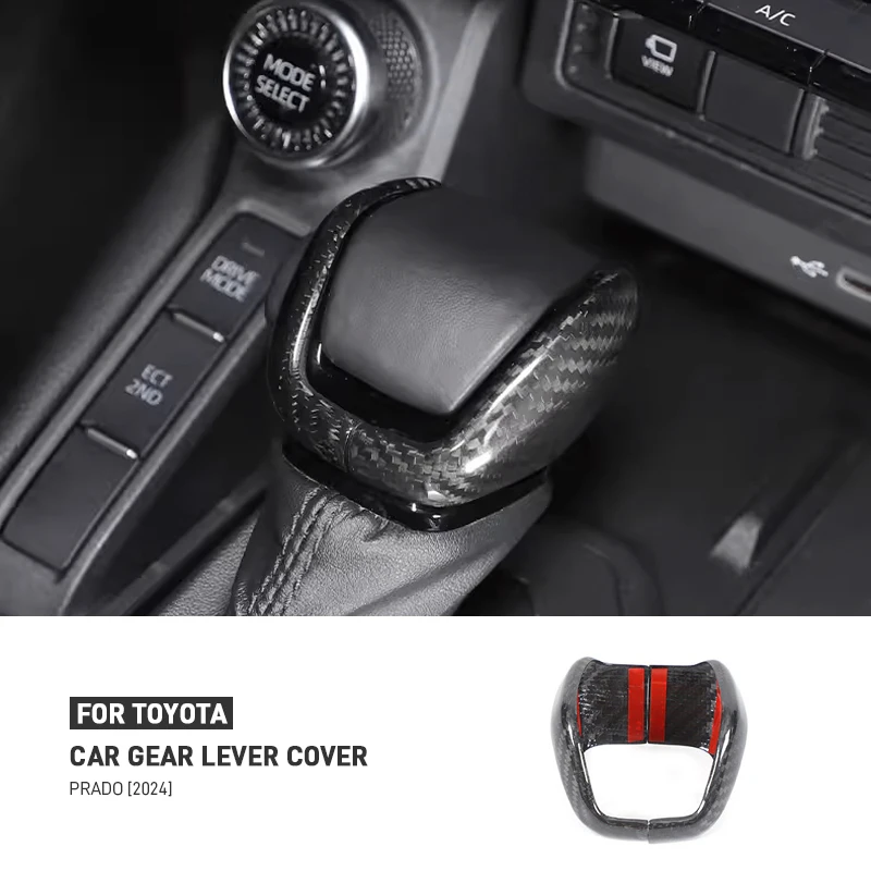 

For Toyota Land Cruiser Prado 2024 2025 Real Dry Carbon Fiber Car Center Console Gear Shift Knob Cover Trim Sticker Accessories