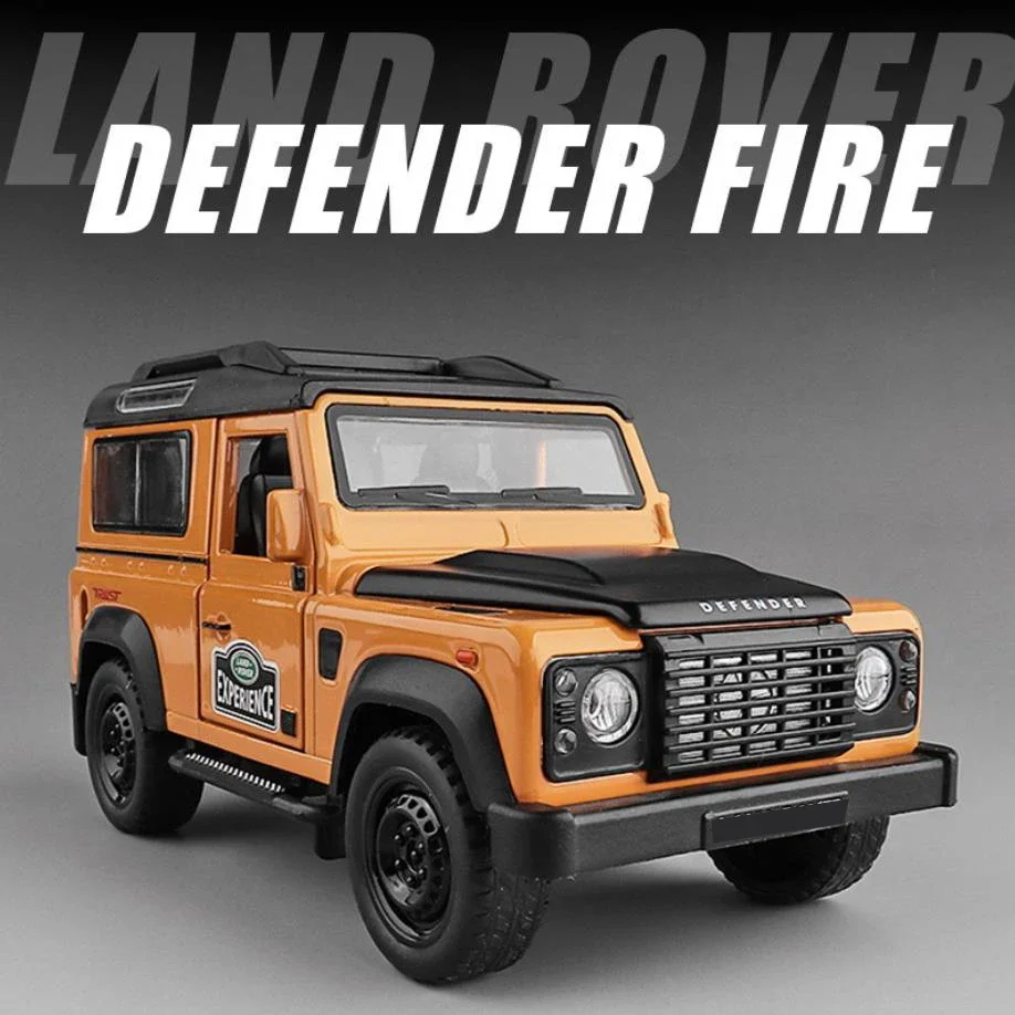 

1:32 scale orv diecast car Land Defender 110 Rover fire metal model with light and sound pull back vehicle alloy toy collection