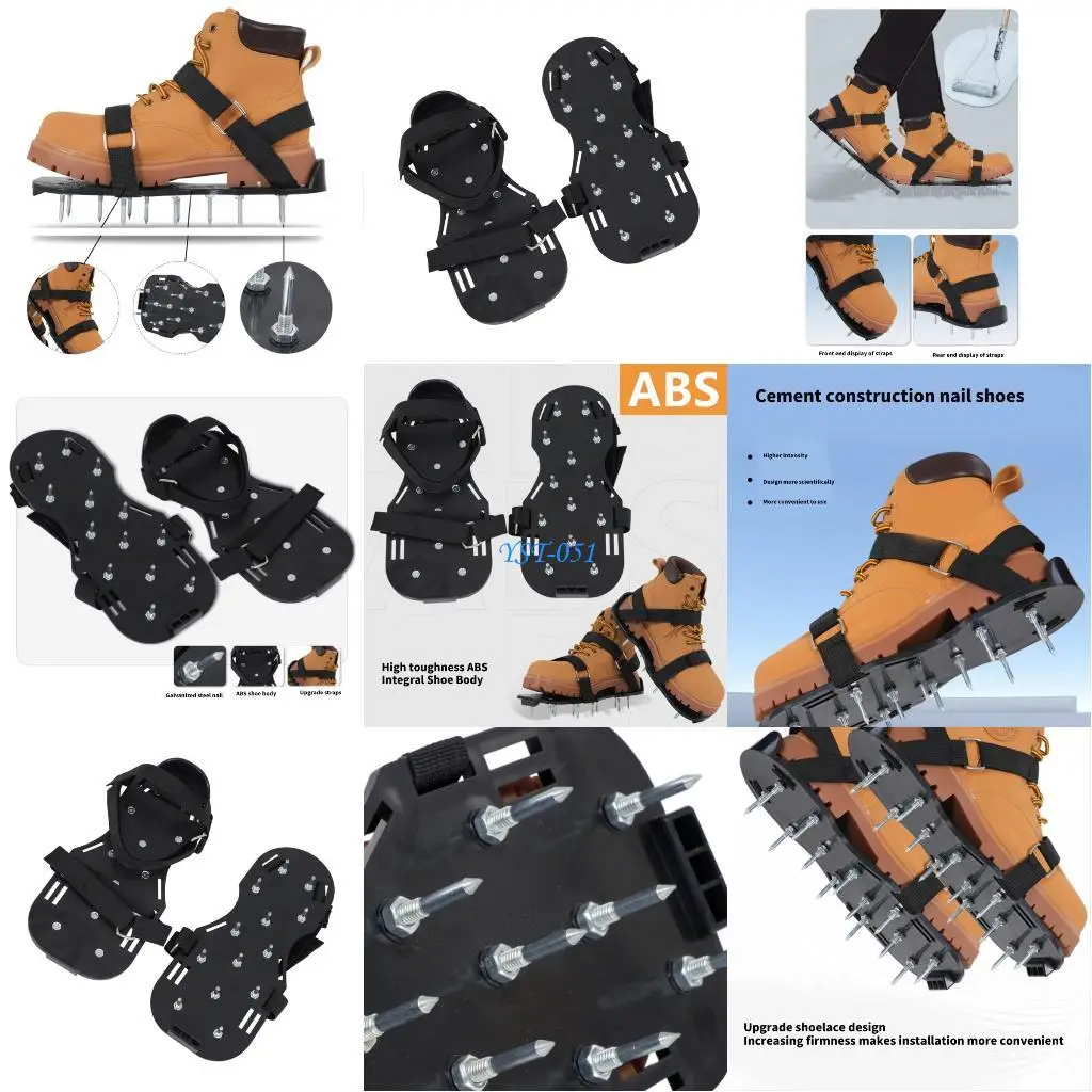 

E15A Spiked Shoes Adjustable Strap Garden Aerator Shoes Featuring 28mm Steel Spikes For Enhances Traction And Soil Loosening