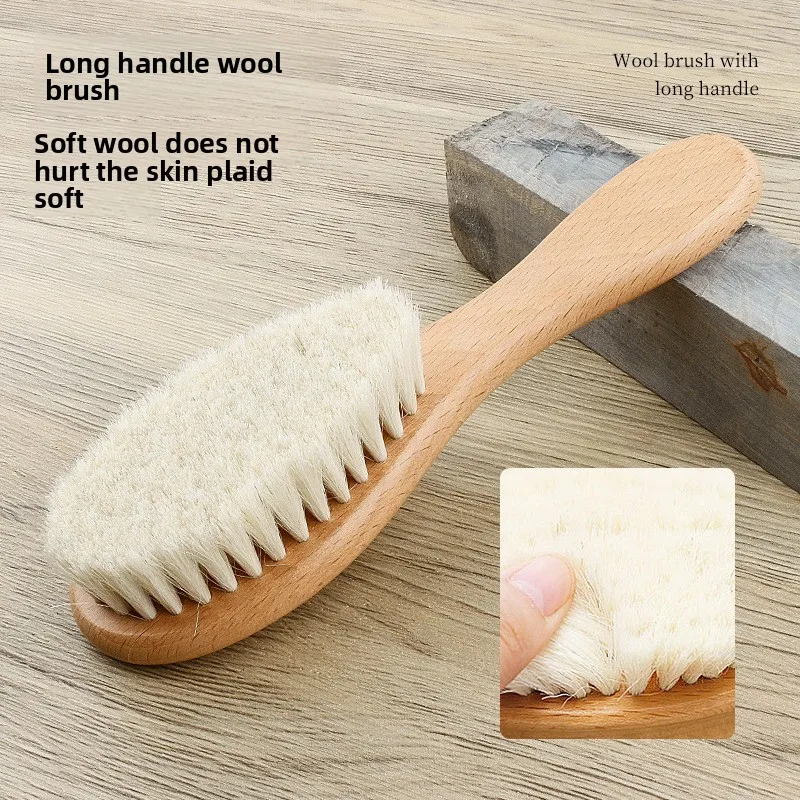 Long Handle Hair Beard Brush For Men Women Natural Wood Comb Wool Mustache Brush Pocket Travel Oil Head Brush Beard Styling Care