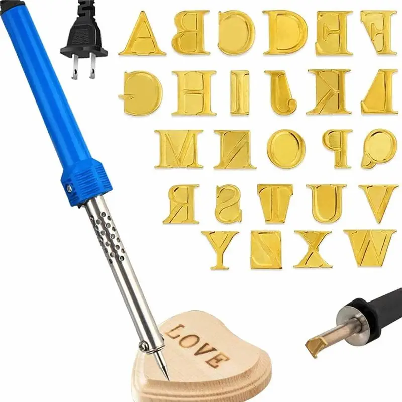 

AA63 HOT Wood Burner With Letters Stamps, With Alphabet, Copper Stamping Set,For Wood Leather Embossing Carving US Plug