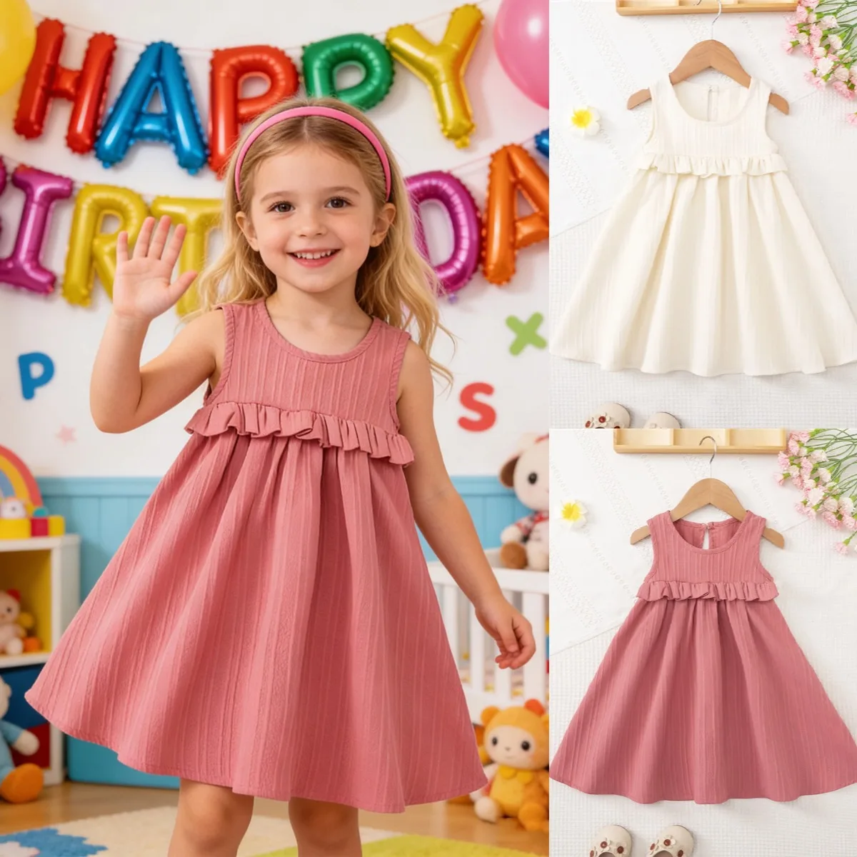 

Summer New Sweet Style Girls' Sleeveless Crew Neck Dress - Ruffled Princess Dress for Toddler Baby Girls Aged 1-8, Skin-Friendly