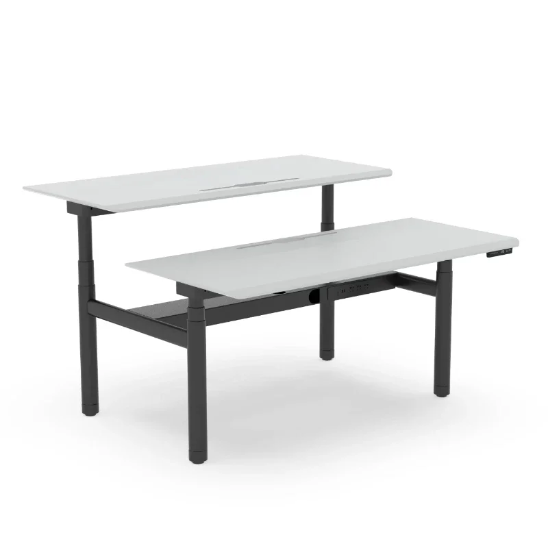 

Modern metal design electric height adjustable smart desk with 2 motors, L-shaped drawers, iron frame, commercial