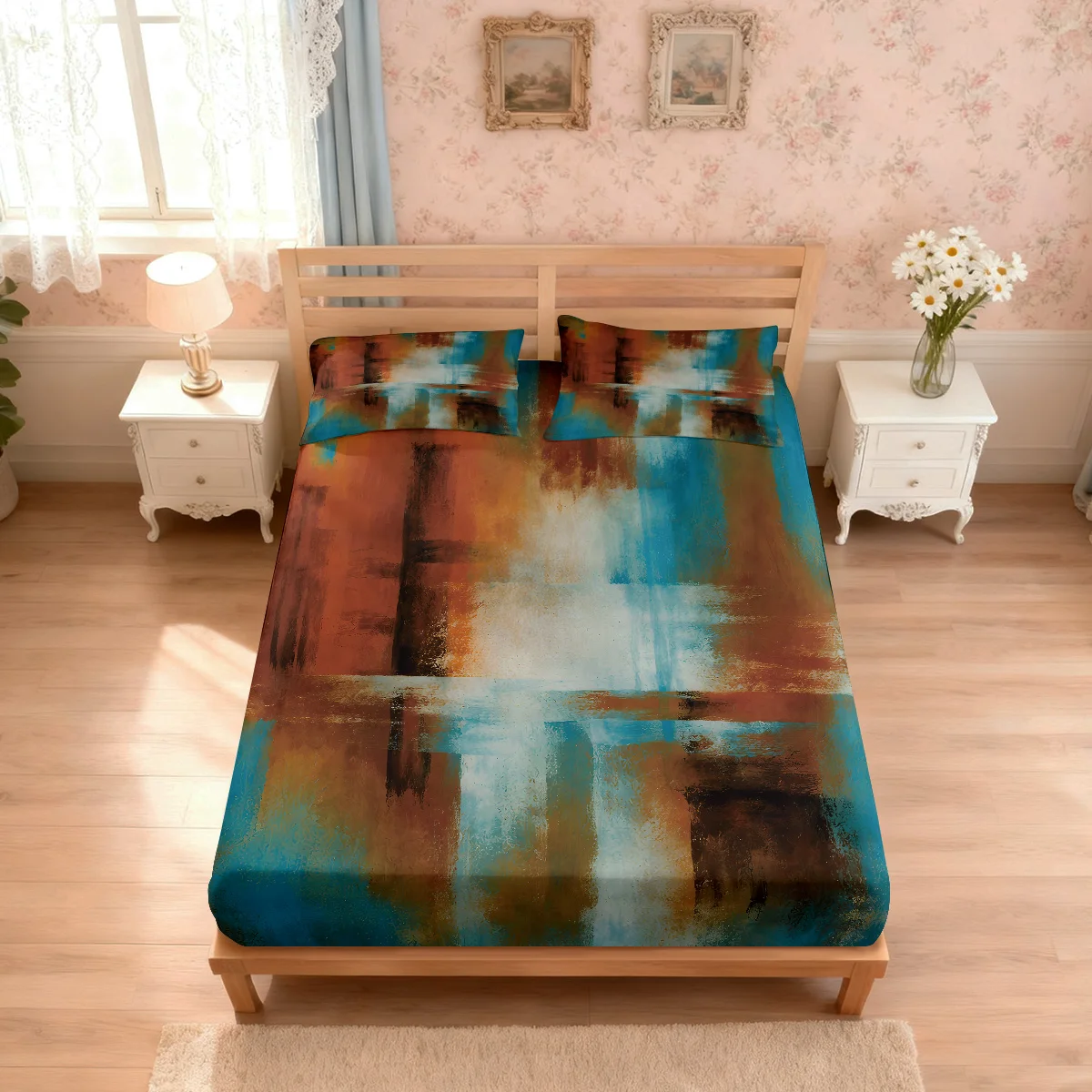 3pcs Contrasting Printed Coreless Bed Sheet Set Multiple Sizes Soft And Comfortable Bedroom Bedding Decoration, Machine Washable