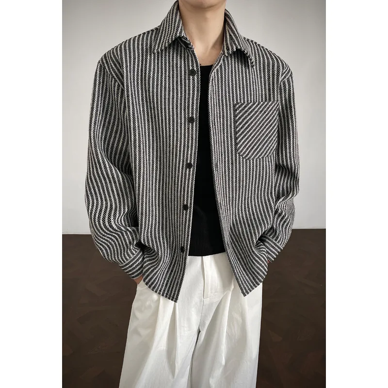 Striped Long-sleeved Shirt Man Spring New Fashionable Comfortable Long Sleeves Loose Casual Korean Lapel Coat All-matching