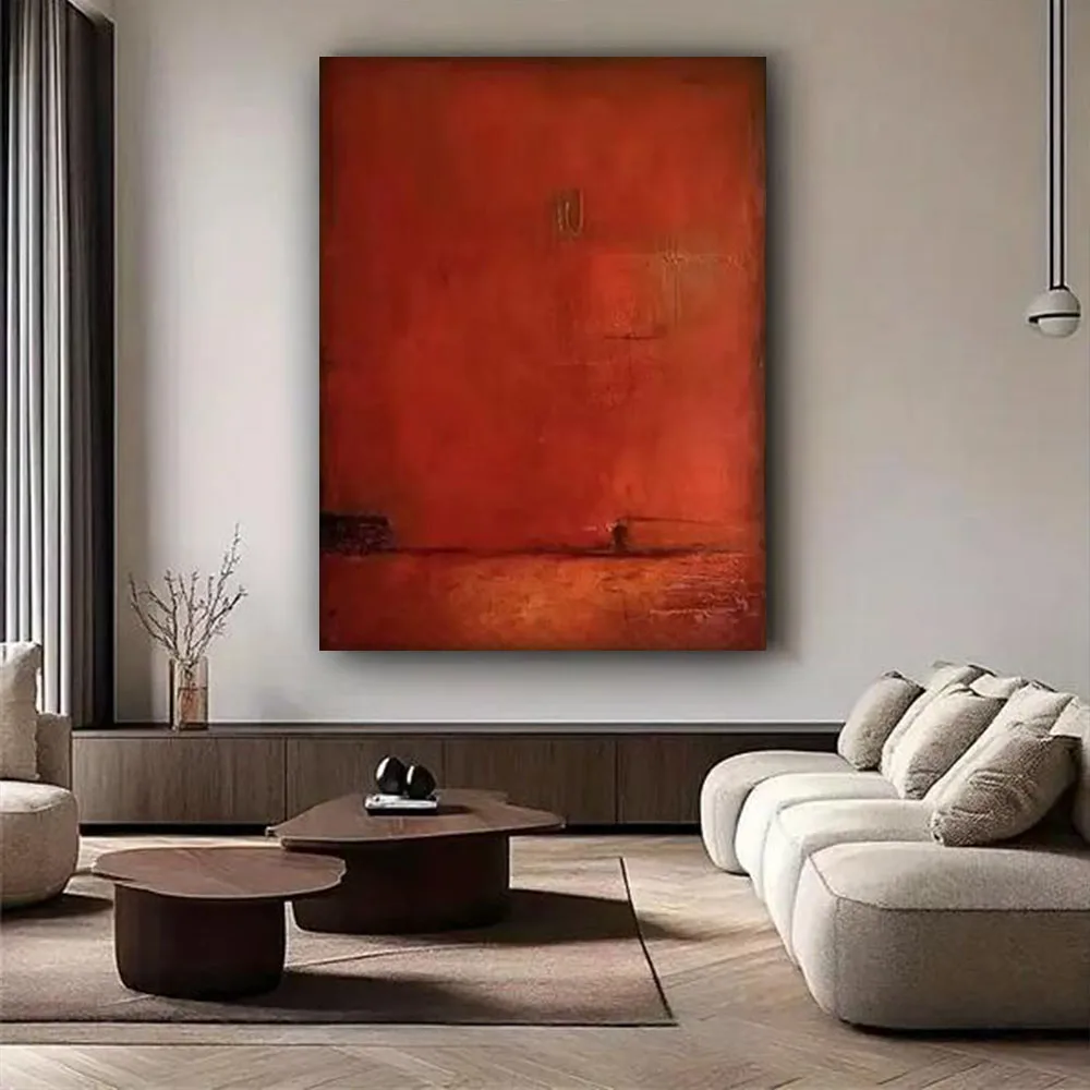 Hand-Painted Oil Paintings Modern City Architecture Landscape Orange Thick Oil Textured Canvas Painting Living Room Salon Mural