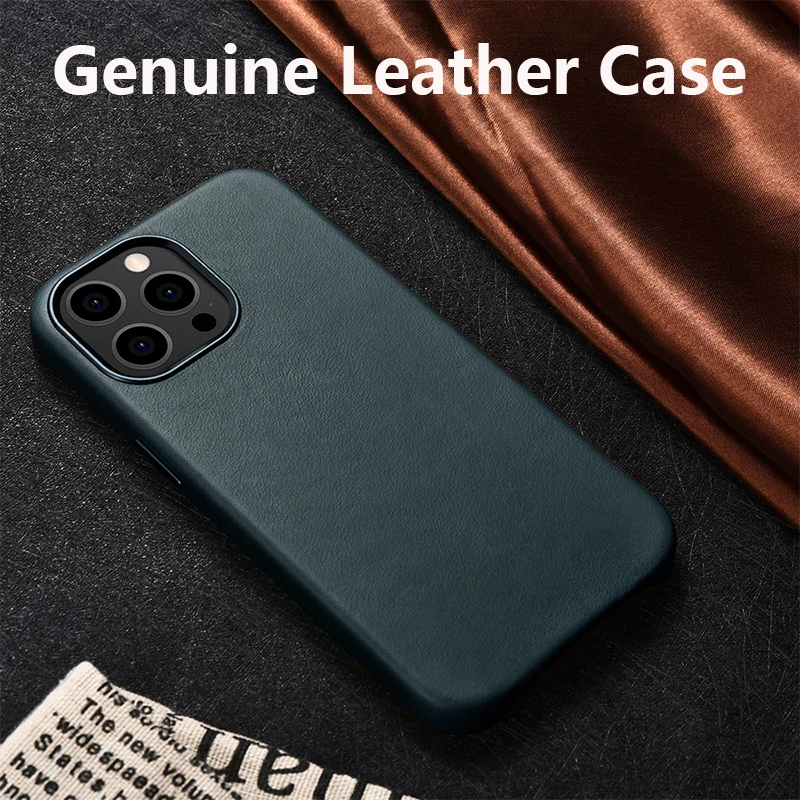 

Genuine Leather Phone Case For iPhone 13 Pro Max Luxury Magnetic Charging Real Skin Back Cover For Apple iPhone 13 Mini