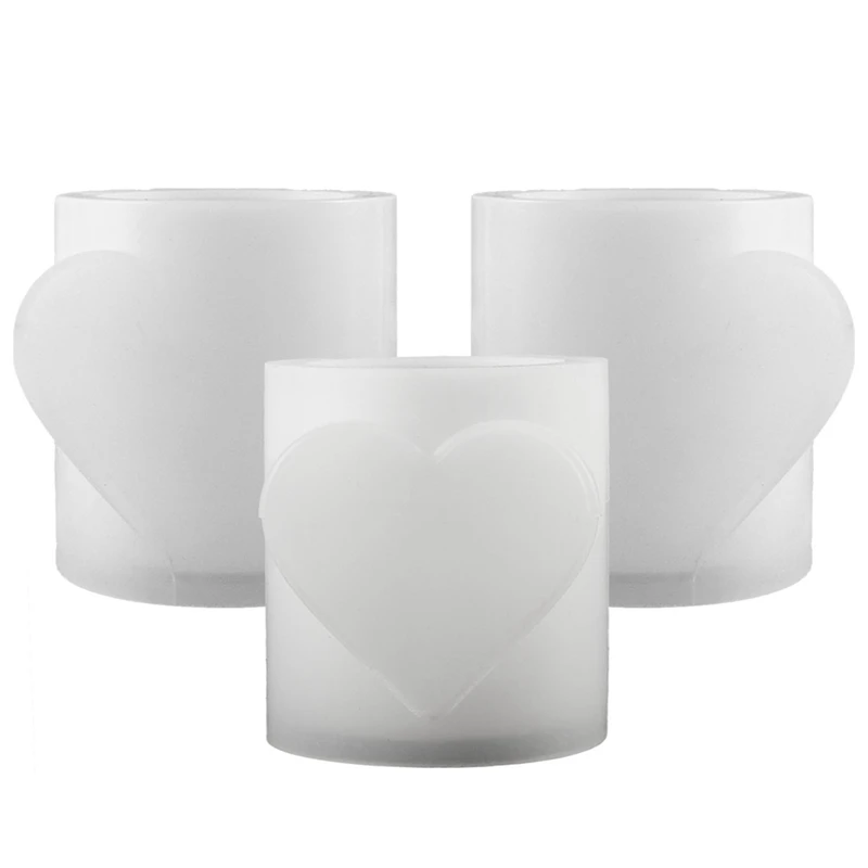 3PCS Love Cup Silicone Mold Concrete Heart Candle Jar DIY Resin Storage Jar Flowerpot Moulds Valentine's Day Gift