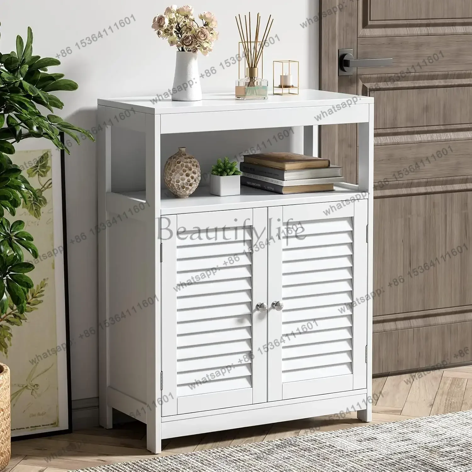 Factory Direct Bathroom Storage Cabinet, Freestanding Floor Cabinet W/Double Shutter Doors & 3-Position Adjustable Shelves, , Cu