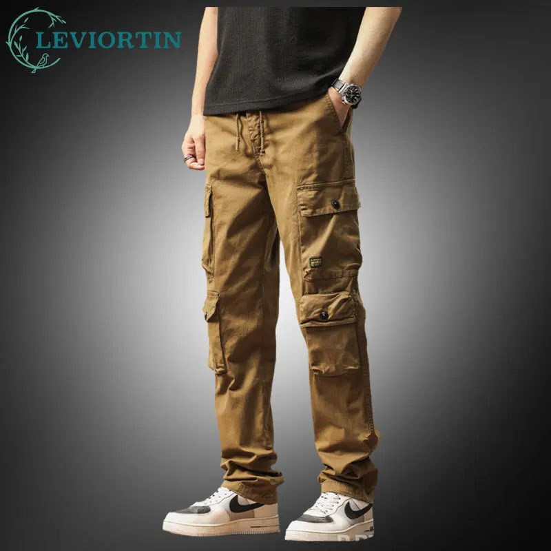 Men's Casual Cargo Pants Workout Joggers Stretch Sweatpants Hiking Drawstring Tactical Outdoor Pants with Multi Pockets