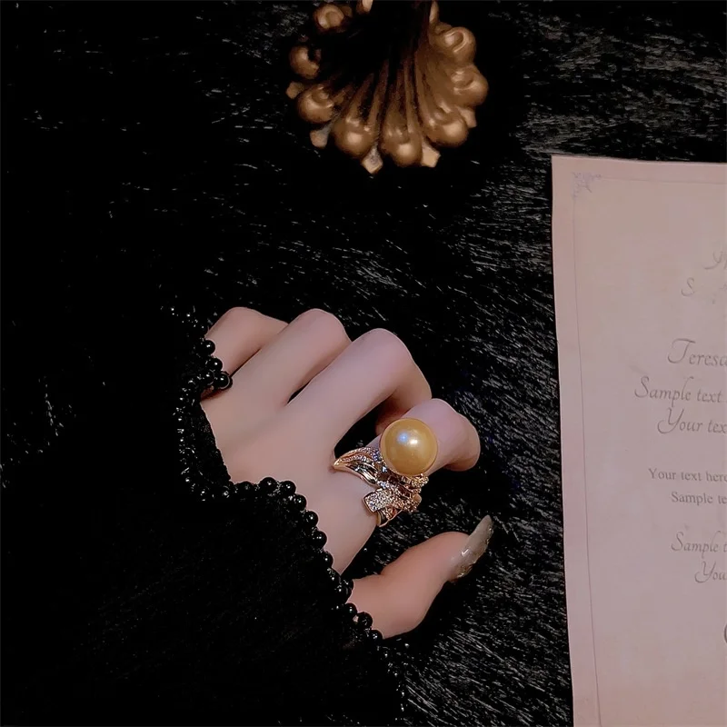 

Женское кольцо с жемчугом Ele в желтом цвете, массивное, винтажное, в придворном стиле, идеальный аксессуар для банкетов