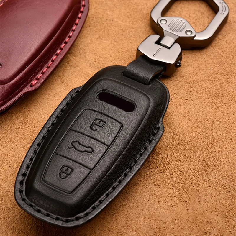 Leather Car Key Case Cover fob For Audi A3 A4 B9 A6 C8 A7 S7 4K A8 D5 S8 Q7 Q8 SQ8 E-tron 2018 2019 2020 2021 Auto Accessories