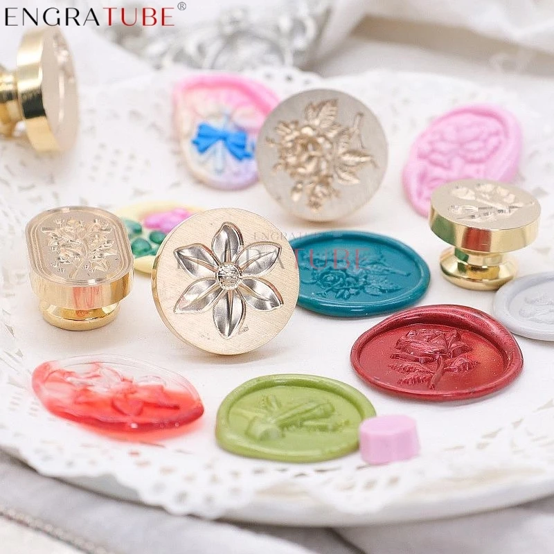 3D Embossed Wax Seal Stamp Flower Rose Sakura Magnolia Tulip Cactus Wedding Invitation Envelope Greeting Card Gift Packaging