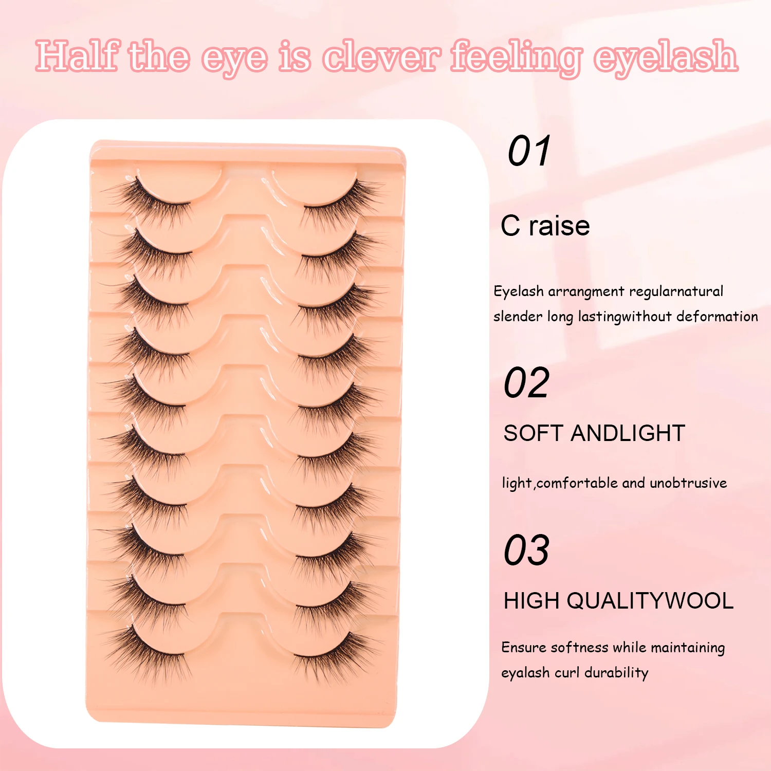 10 pairs of natural slender long multi-level clever fairy style black stem half eye false eyelashes 8-14mm