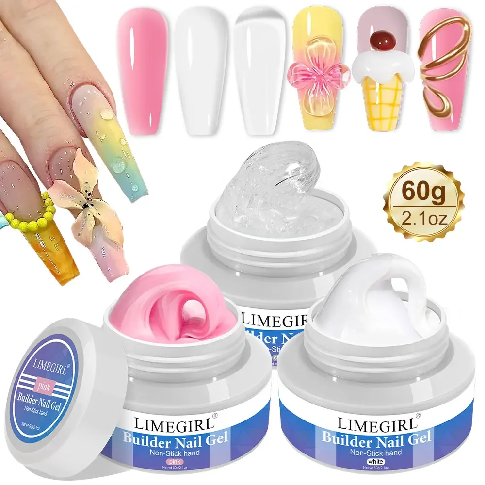 Limegirl 60g Nail Extension UV Gel Polish Semi Permanent Clear White Pink UV Acrylic Gel for Manicure DIY Art Decoration Gels