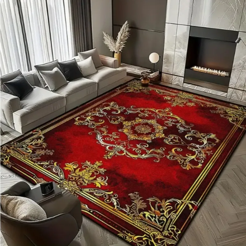 1pc Red Retro Area Rug with Christmas Tree Patterned Christmas Floor Mat Large Size Mats for Terrace Home Decoration Rugs
