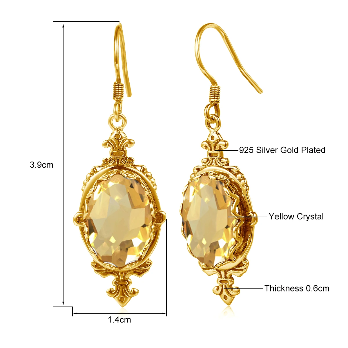 2025 Trend Lange Hängeohrringe mit Citrin in Gold für Damen 10*14mm 8ct Gelber Stein Marken-Luxus-Designer-Schmuck-Accessoires – Detail 1